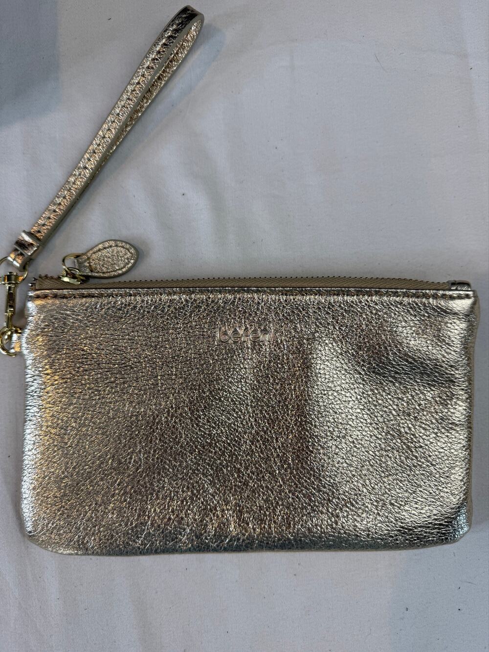 befen Metallic Gold Leather Wristlet Wallet Clutch RFID Zip Pouch Lightweight